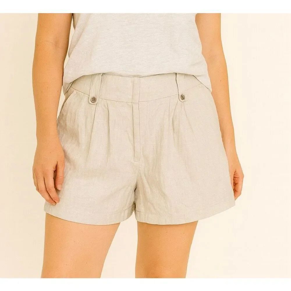 H&M high rise tan linen blend trouser tailored short size 4